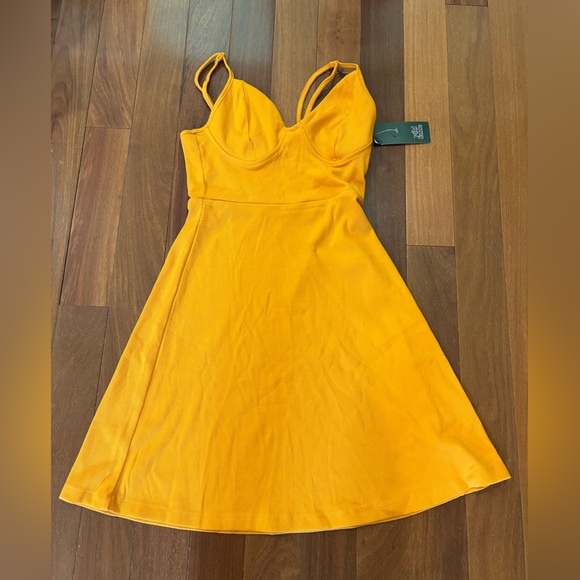wild fable Dresses & Skirts - Wild Fable Knit Skater Dress Women's XS Spaghetti Strap Gold Ribbed Beachy NWT